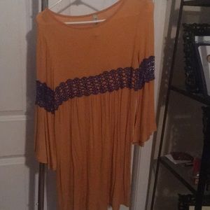 Dark Yellow Long Sleeve Trimmed In Purple